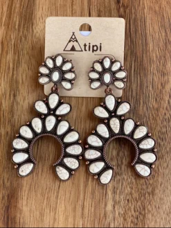 White Blossom Drop Down Earrings