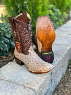 Men's Wide Square Toe Ostrich Boot In Color Mocha Style#8228272