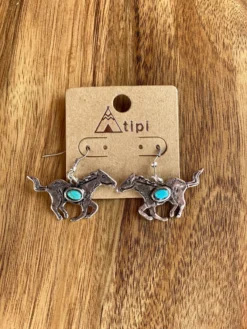 Horse Earrings With Blue Stone