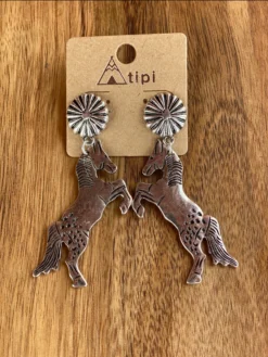 Silver Horse Drop Down Earrings