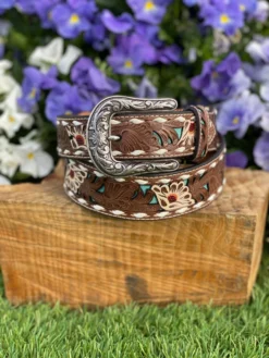 Ariat - Women's Fashion Leather Belt (Brown) With Tooled Design