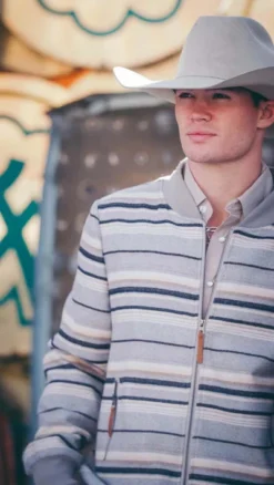 MEN'S Hooey - “Ozona” Hooey Bomber Jacket Grey Stripe Pattern -Rodeo Western Sales image 1869b6b3 4313 4814 9282 101ac5e438cc