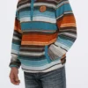 MEN'S Cinch Blanket Stripe Printed Polar Fleece Pullover - Teal
