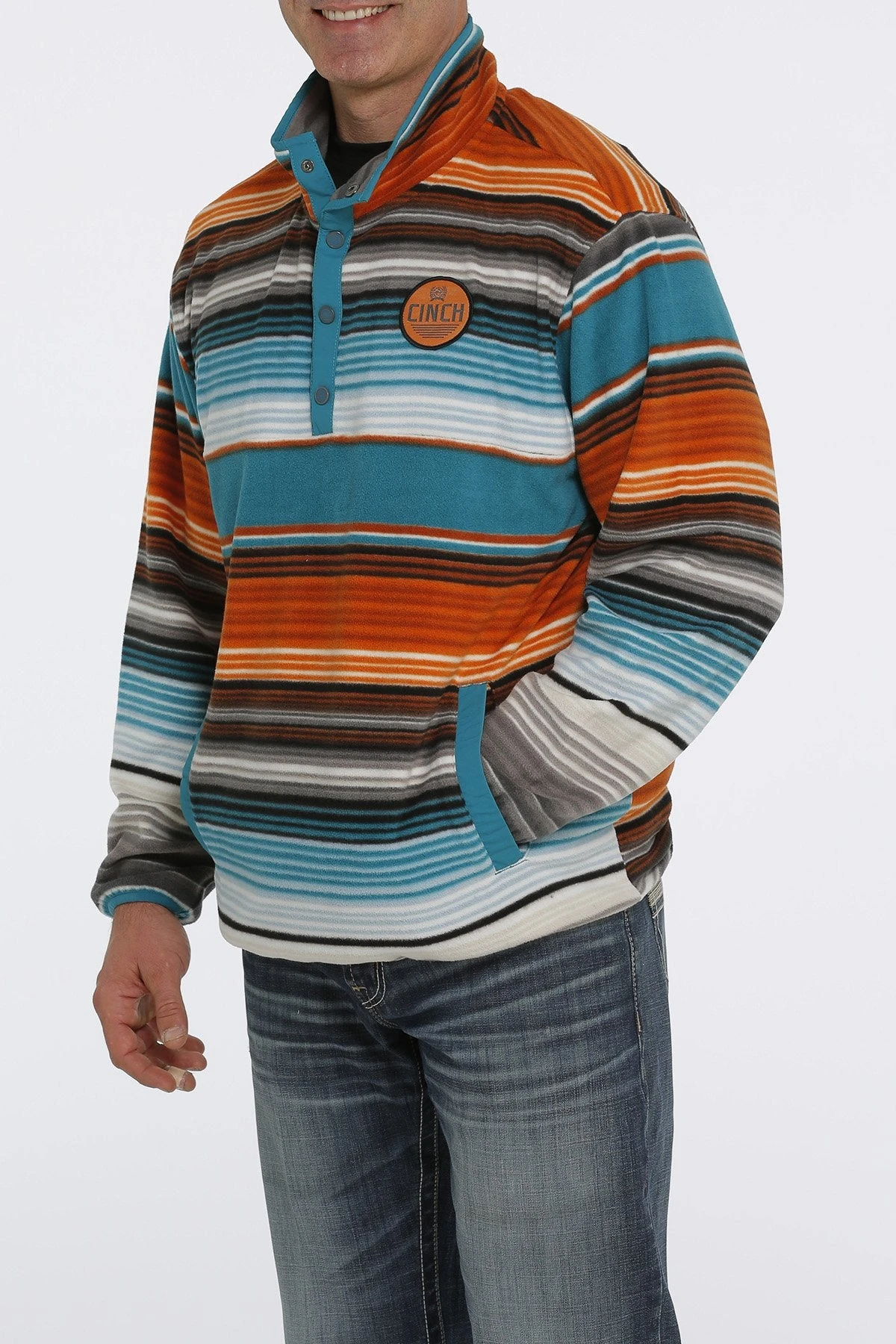 MEN'S Cinch Blanket Stripe Printed Polar Fleece Pullover - Teal 1 MEN'S Cinch Blanket Stripe Printed Polar Fleece Pullover - Teal