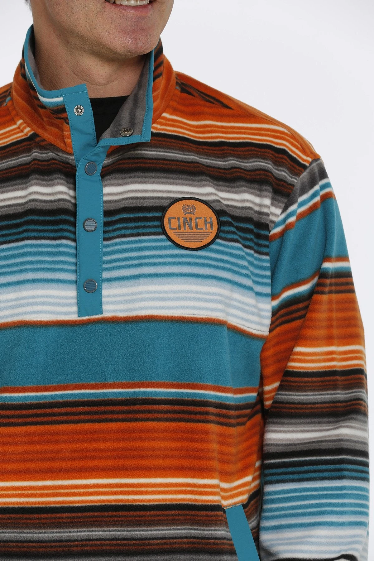 MEN'S Cinch Blanket Stripe Printed Polar Fleece Pullover - Teal 3 MEN'S Cinch Blanket Stripe Printed Polar Fleece Pullover - Teal - Image 3
