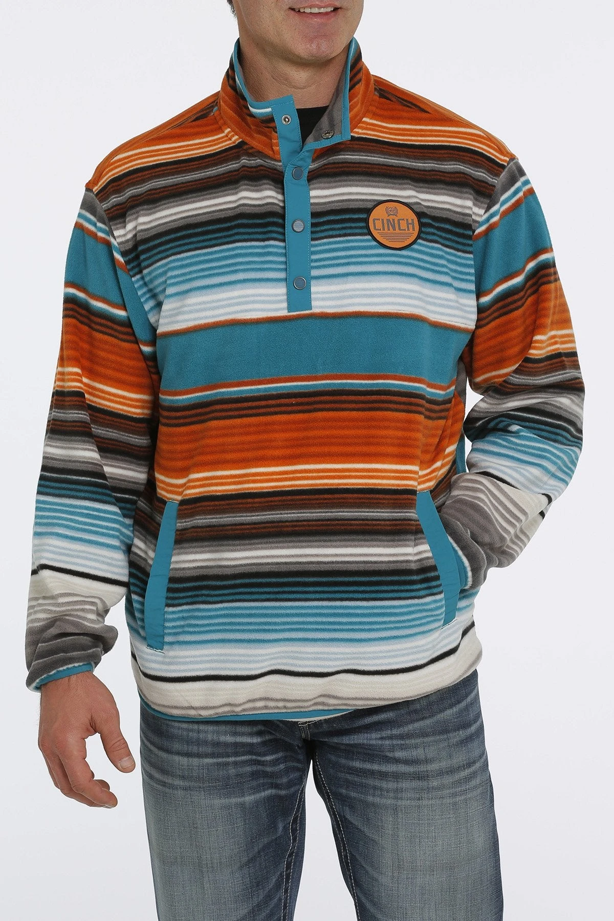 MEN'S Cinch Blanket Stripe Printed Polar Fleece Pullover - Teal 2 MEN'S Cinch Blanket Stripe Printed Polar Fleece Pullover - Teal - Image 2