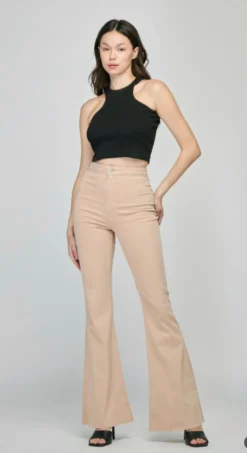Slim High Rise Flare Jeans In Beige