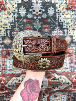 Ariat Women's Belt - Sunflower Tooled Leather Belt