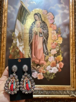 Virgencita De Guadalupe Drop Down Earrings In Silver
