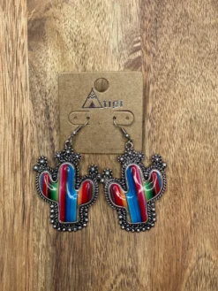 Multi-Colored Cactus Drop Down Earrings