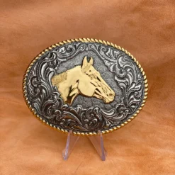 Hebilla Vaquera Caballo Dorado Cabeza