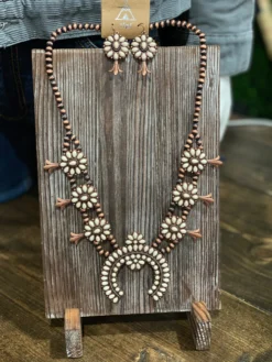 Navajo Necklace Set With Earrings In White/Bronze Or Blue/Silver